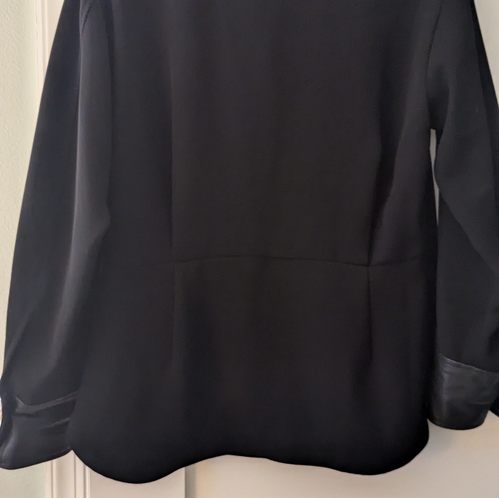 Vince black blouse with leather cuff and collar and gold detail button